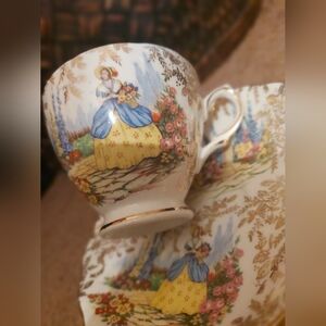 🌿💐||Crinoline Lady Teacup & Saucer Set by Colclough ||Bone China England 💐🌿